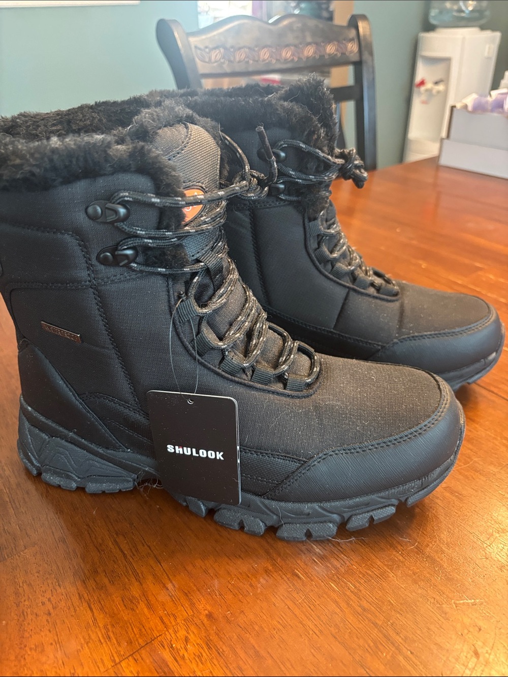 SHUBOOK Men’s Black Waterproof Winter Lace-Up Boots